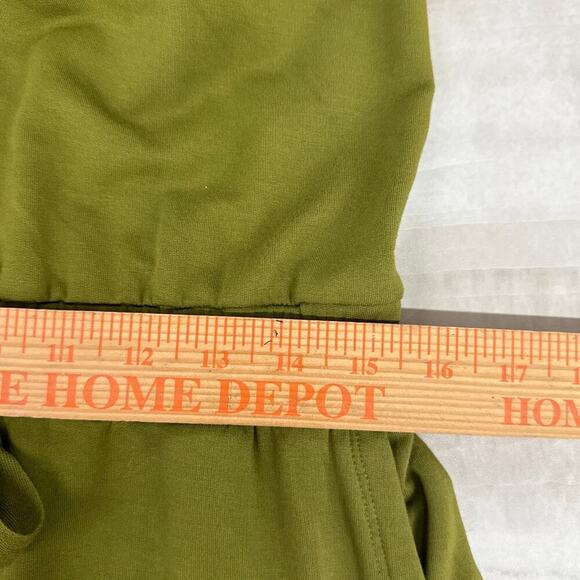 Daily Ritual Womens Soft Terry Sleeveless Romper Shorts Olive Green Waist Tie - Picture 7 of 10